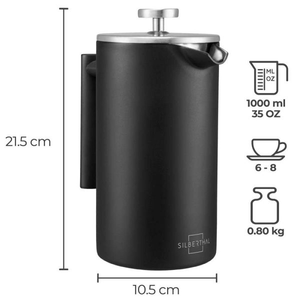 100507 - Kolben Kaffeemaschine thermoisoliert aus doppelwandigem Edelstahl für 1 Liter - Maße