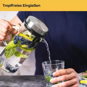 100503 - Hitzebeständige 1 Liter Glaskaraffe mit Fruchteinsatz und Deckel - tropffrei Eingießen