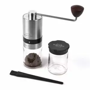 100506 - Kaffeemühle manuell aus Edelstahl und Glas mit hochwertigem Kegelmahlwerk - mit Zubehör
