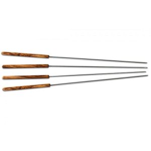 100433 - Ein Grillspieße Holz Set bestehend aus 4 Stück aus Edelstahl mit handgemachtem Griff aus Olivenholz - 54cm lang