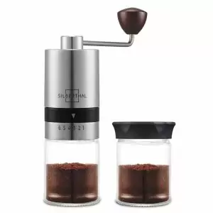 100506 - Kaffeemühle manuell aus Edelstahl und Glas mit hochwertigem Kegelmahlwerk