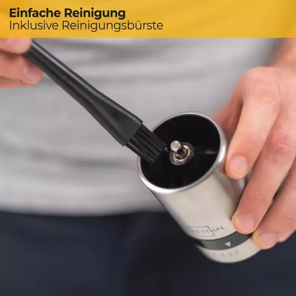100506 - Kaffeemühle manuell aus Edelstahl und Glas mit hochwertigem Kegelmahlwerk - Reinigung