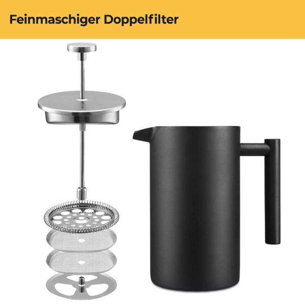 100507 - Kolben Kaffeemaschine thermoisoliert aus doppelwandigem Edelstahl für 1 Liter - Doppelfilter