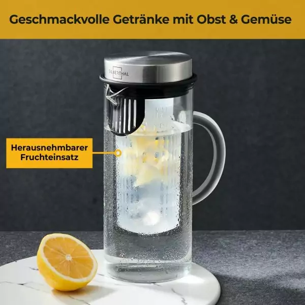 100503 - Hitzebeständige 1 Liter Glaskaraffe mit Fruchteinsatz und Deckel - Fruchteinsatz