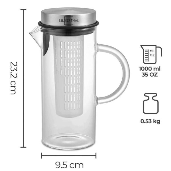 100503 - Hitzebeständige 1 Liter Glaskaraffe mit Fruchteinsatz und Deckel - Maße