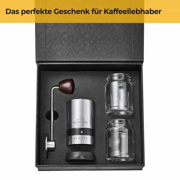 100506 - Kaffeemühle manuell aus Edelstahl und Glas mit hochwertigem Kegelmahlwerk - Verpackung