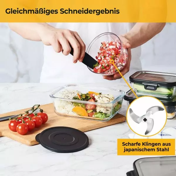 100519 - Manueller Zerkleinerer mit 3 Edelstahlklingen - gleichmäßiges Schneideergebnis