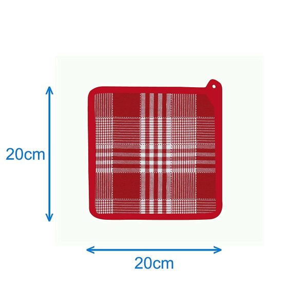 101406 - Set aus Küchenschürze mit Ofenhandschuh und Topflappen in rot und weiß kariert - Maße Topflappen