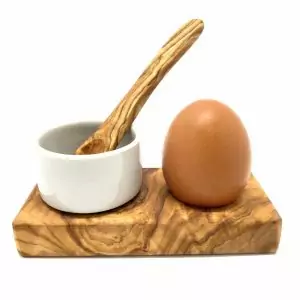 100423 - Eierbecher mit Porzellanschale und Löffel - mit Ei und Löffel
