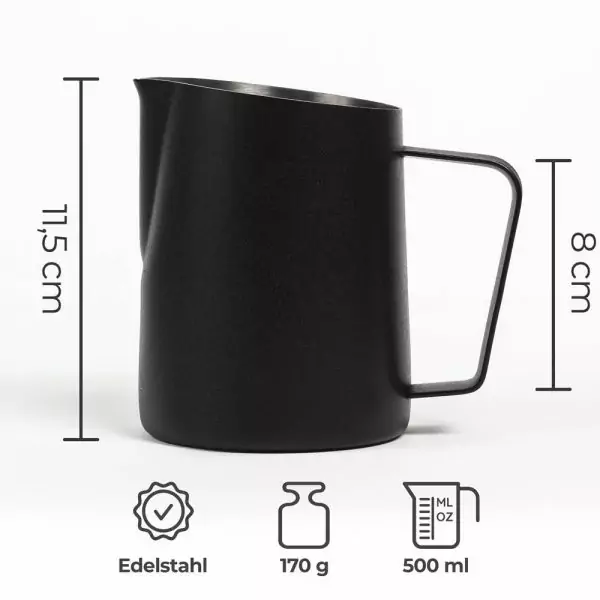 100510 - Milchkanne für Milchschaum und Latte Art aus Edelstahl - Maße 500 ml