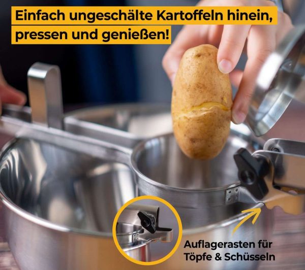 100517 - Kartoffelpresse manuell mit 3 Einsätzen aus Edelstahl - Kartoffeln