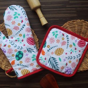 101405 - Set Kochhandschuh und Topflappen mit Blumenmuster