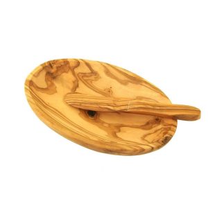 100419 - Butterschale mit Messer aus Olivenholz