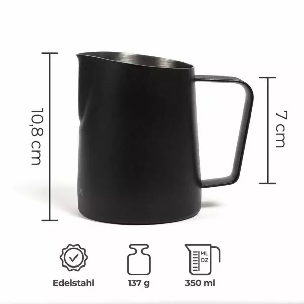 100510 - Milchkanne für Milchschaum und Latte Art aus Edelstahl - Maße 350 ml