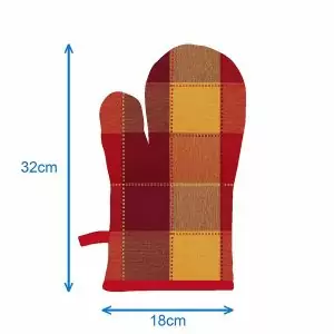 101403 - Set Ofenhandschuh und Topflappen in kariert rot und orange - Maße Ofenhandschuh