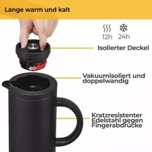 100516 - Thermoskanne 1 L mit Glaseinsatz doppelwandig - lange warm und kalt