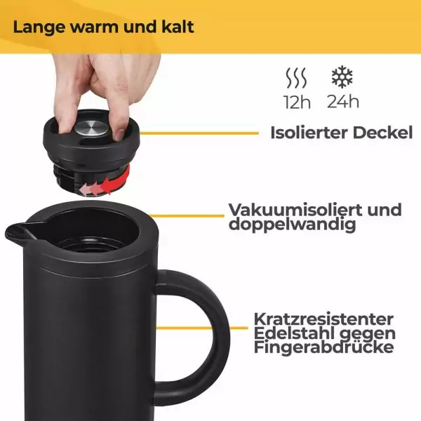 100516 - Thermoskanne 1 L mit Glaseinsatz doppelwandig - lange warm und kalt