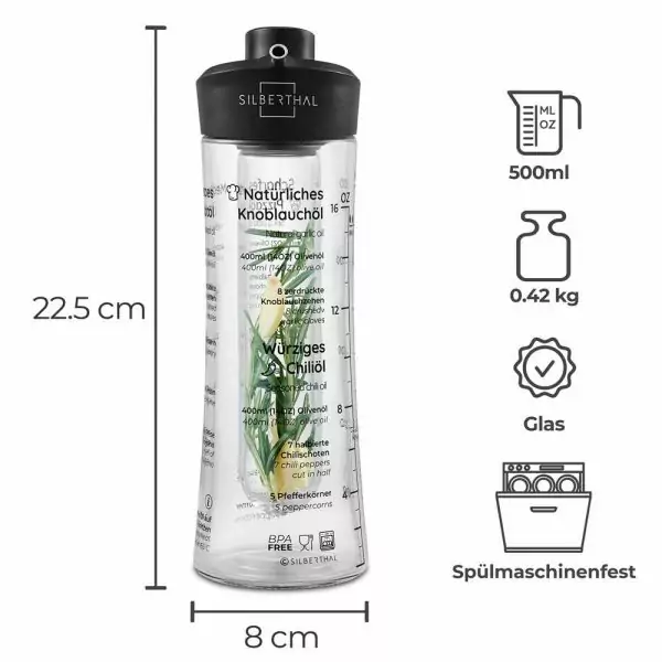 100515 - Ölflasche 500 ml mit Kräutersieb - Maße