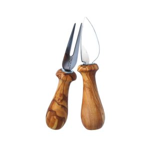 100418 - 2er Set Käsebesteck mit Griff aus Olivenholz