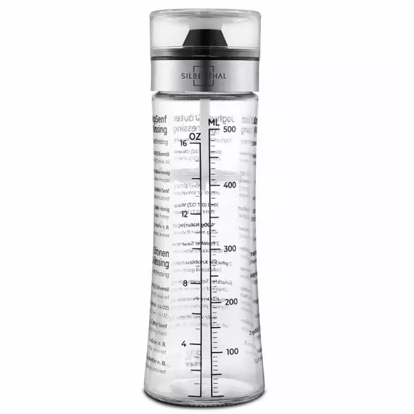 100526 - Dressingshaker aus Glas für 500ml mit aufgedruckten Rezepten