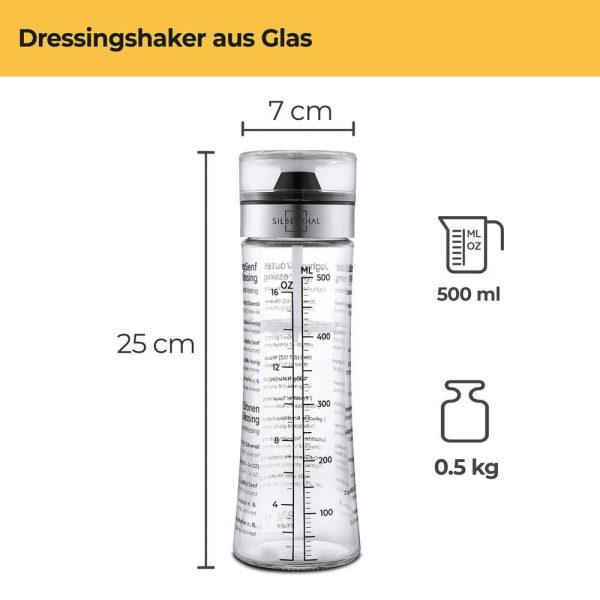 100526 - Dressingshaker aus Glas für 500ml mit aufgedruckten Rezepten - Maße