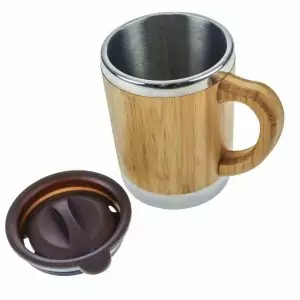 102506 - Thermotasse 280ml mit Deckel aus Bambus und Edelstahl für warme und kalte Getränke mit super Trinkdeckel - zerlegt