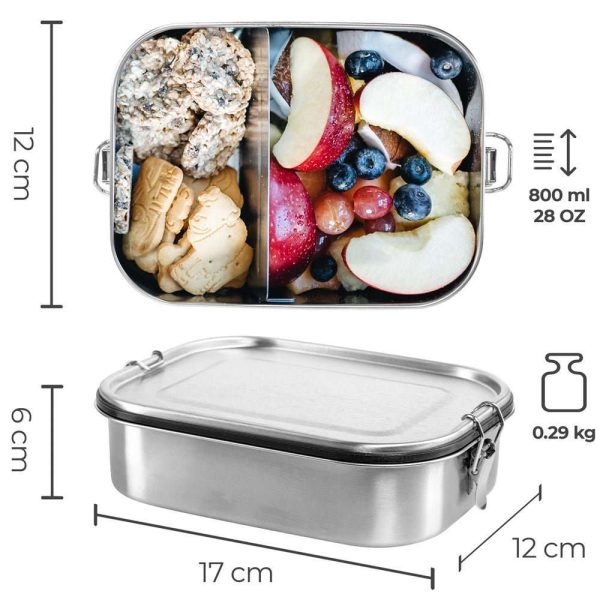 100523A - Kleine Brotdose mit Trennwand aus Edelstahl in verschiedenen Größen - Maße und mit Füllung