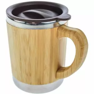 102506 - Thermotasse 280ml mit Deckel aus Bambus und Edelstahl für warme und kalte Getränke mit super Trinkdeckel - zusammengebaut