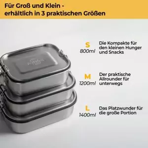100523 - Brotdose mit Trennwand aus Edelstahl in verschiedenen Größen - 3 Größen