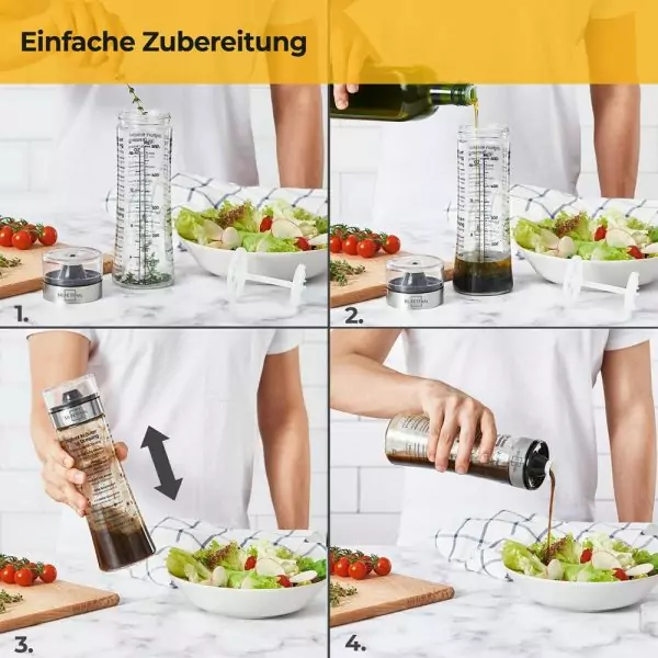 100526 - Dressingshaker aus Glas für 500ml mit aufgedruckten Rezepten - einfache Zubereitung
