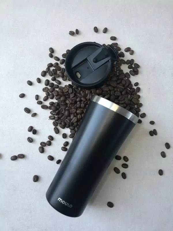 102403A - Thermobecher 470ml CORE zum 6h warm und 12h kalt halten von Getränken aus Edelstahl Schwarz - mit Kaffeebohnen