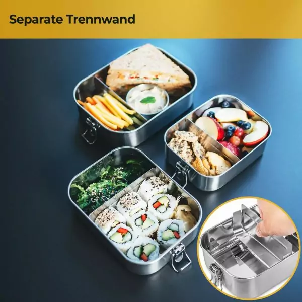 100523 - Brotdose mit Trennwand aus Edelstahl in verschiedenen Größen - mit separater Trennwand