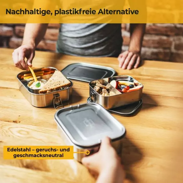 100523 - Brotdose mit Trennwand aus Edelstahl in verschiedenen Größen - nachhaltige, plastikfreie Alternative