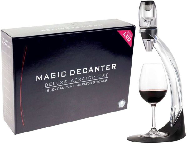 102502 - Magischer Weindekanter Set Deluxe mit LED-Licht und Filter, Beutel, Standfuß und Turm - Verpackung und Turm