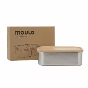 102404 - Brotdose Edelstahl mit Bambusdeckel für 1200ml - mit Verpackung