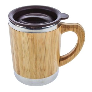 102506 - Thermotasse 280ml mit Deckel aus Bambus und Edelstahl für warme und kalte Getränke mit super Trinkdeckel