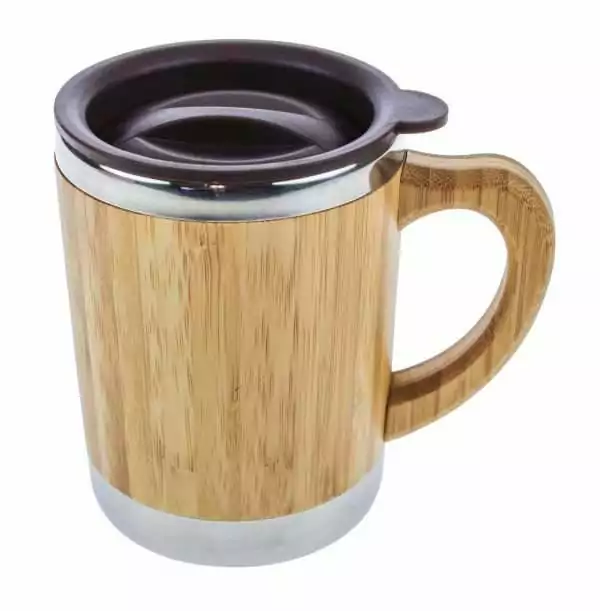 102506 - Thermotasse 280ml mit Deckel aus Bambus und Edelstahl für warme und kalte Getränke mit super Trinkdeckel
