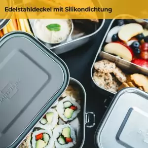 100523 - Brotdose mit Trennwand aus Edelstahl in verschiedenen Größen - Edelstahldeckel mit Silikondichtung