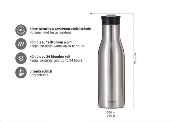 102401A -Thermosflasche 500ml PULS aus Edelstahl mit Lock Lid Metall - Eigenschaften