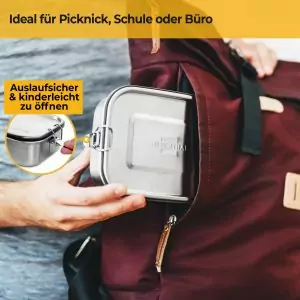 100523 - Brotdose mit Trennwand aus Edelstahl in verschiedenen Größen - für Picknick, Schule oder Büro