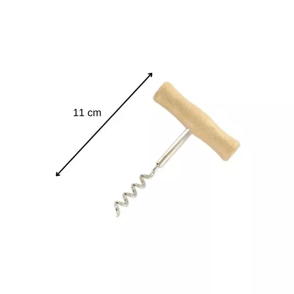 103234-Klassischer Holz-Korkenzieher aus Holz & Edelstahl mit der Form des T-Korkenziehers - Maße