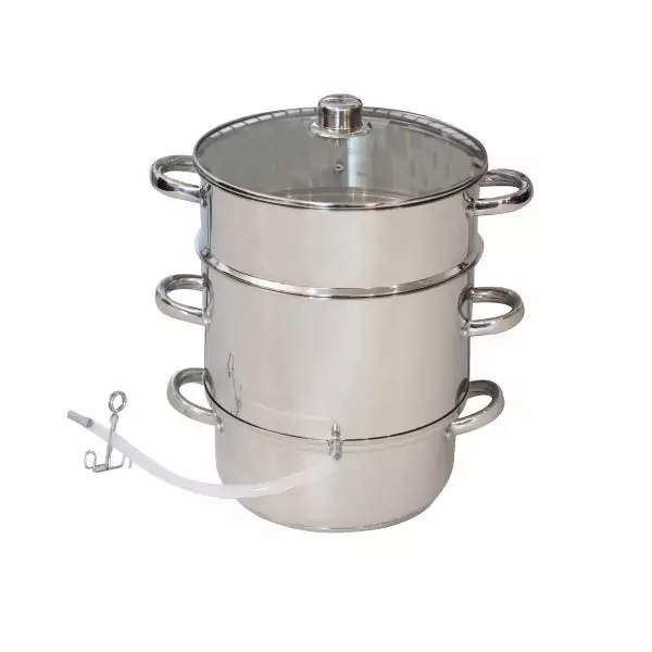102811-Edelstahl Dampfentsafter groß mit 26 cm Durchmesser für bis zu 7 Liter Obst und max. 2,5 Liter Saft