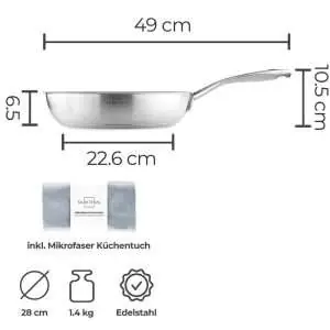 100532 - Induktionspfannen Set aus 2 Induktionspfannen Ø 24 & 28cm aus antihaftbeschichtetem Edelstahl - Maße der 28 cm Pfanne
