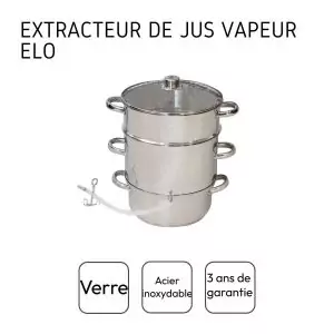 102811-Edelstahl Dampfentsafter groß mit 26 cm Durchmesser für bis zu 7 Liter Obst und max. 2,5 Liter Saft - Angaben