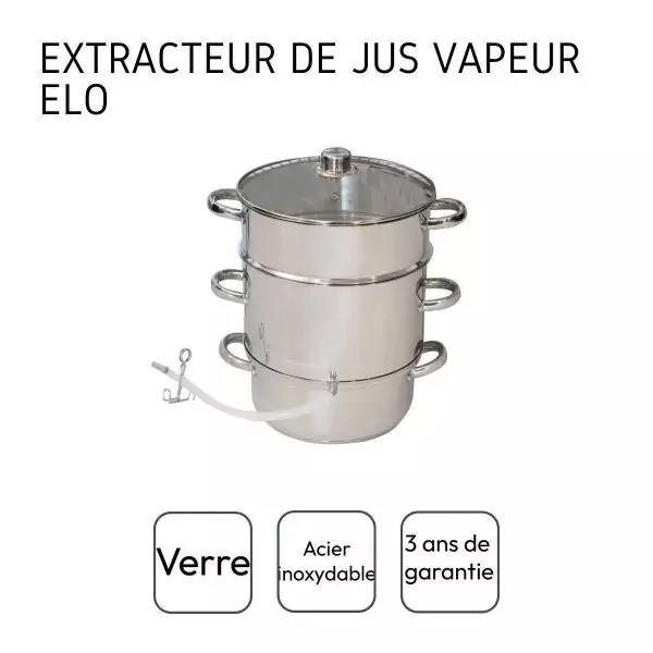 102811-Edelstahl Dampfentsafter groß mit 26 cm Durchmesser für bis zu 7 Liter Obst und max. 2,5 Liter Saft - Angaben