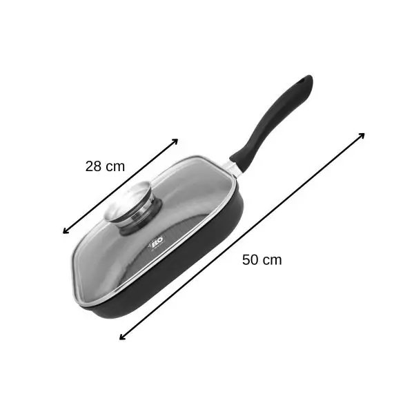 102810-Alu Gusseisen Grillpfanne mit Deckel 28 cm mit Anti-Haftbeschichtung in quadratischer Form - Maße