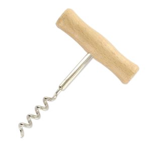 103234-Klassischer Holz-Korkenzieher aus Holz & Edelstahl mit der Form des T-Korkenziehers
