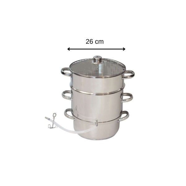 102811-Edelstahl Dampfentsafter groß mit 26 cm Durchmesser für bis zu 7 Liter Obst und max. 2,5 Liter Saft - Maße
