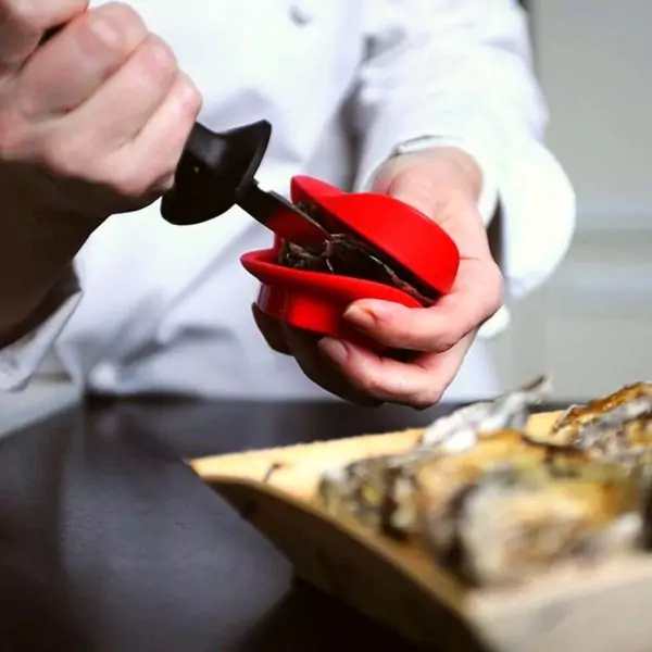 103227-Austern Set 8-teilig zum einfachen und sicheren Halten, Öffnen und Essen von Austern bestehend aus einem Austernmesser, einem Austernkeil und einem 6er Set Austerngabeln - beim Öffnen