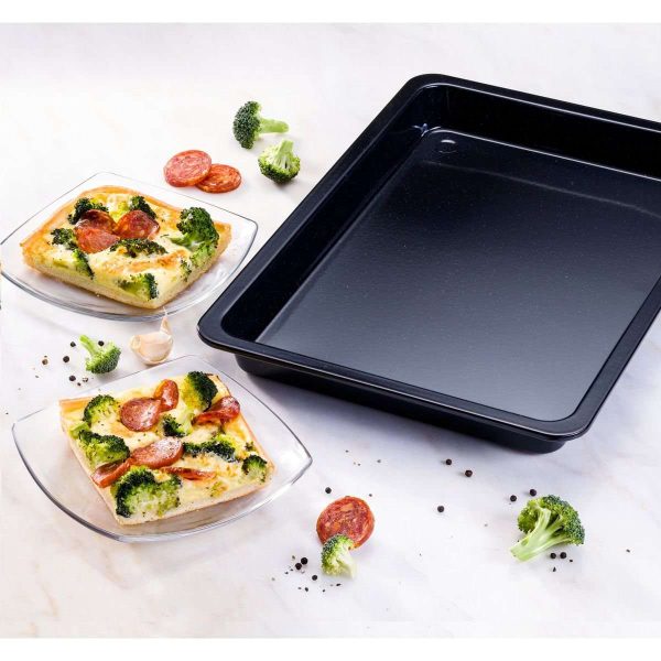 103019-Pizzabackform aus Edelstahl und Emaille mit den Maßen 42 x 29 cm - Pizza mit Pizzablech